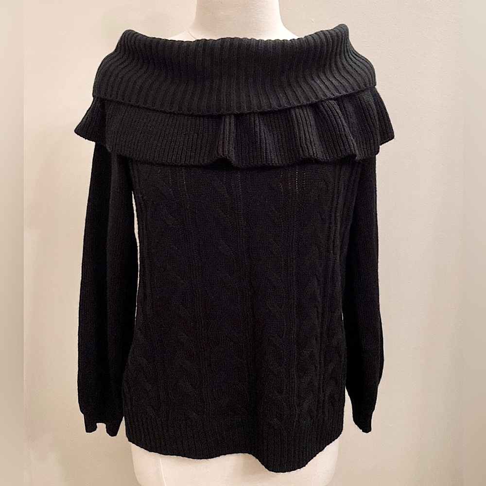 Loveriche Black SZ L Romantic Goth Elegant Off The Shoulder Ruffle Knit Sweater
